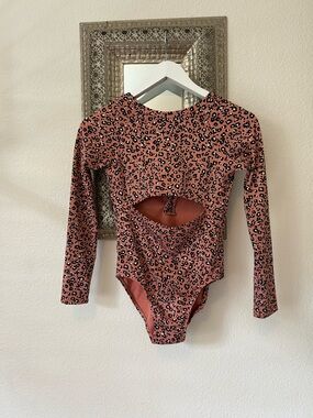 art class Pink Brown Leopard Cutout Long Sleeve Bodysuit